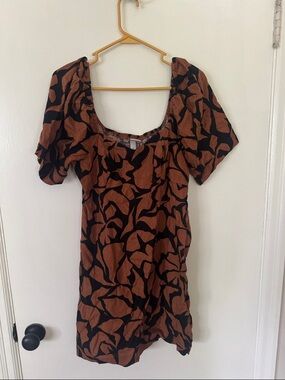 a new day Brown and Black Abstract-Print Puff-Sleeve Mini Dress